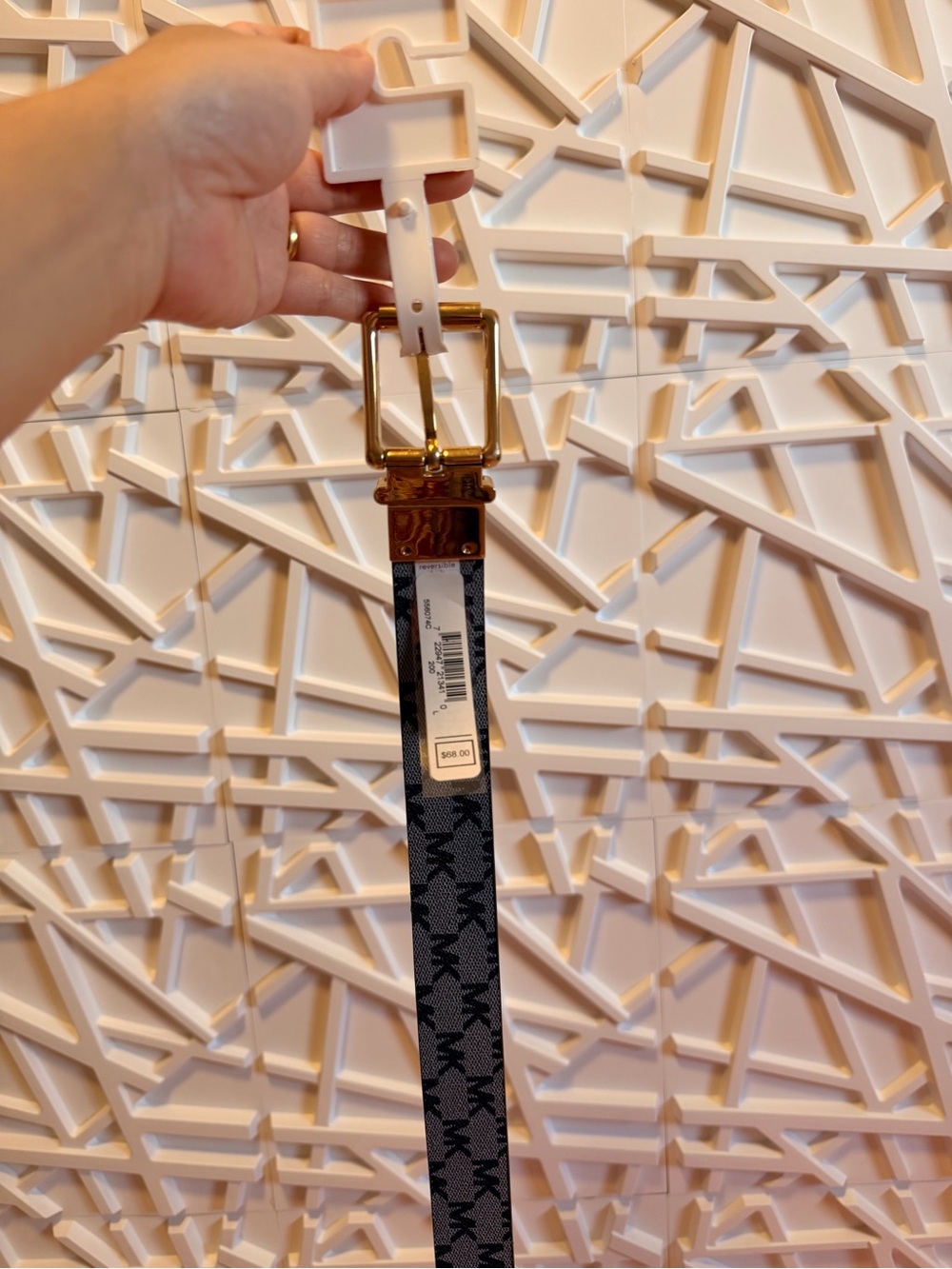 Michael Kors Reversible Black and Gray Monogram Belt with Gold Hardware